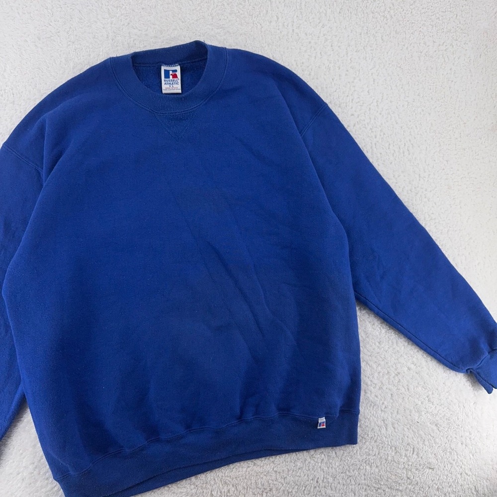 vintage 90s BLANK BLUE RUSSELL ATHLETIC CREWNECK SWEATSHIRT LARGE/XL made in usa